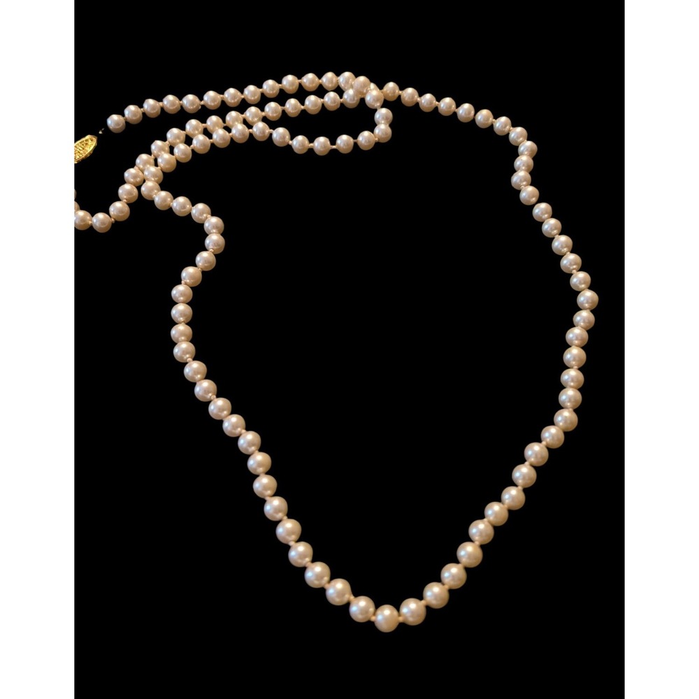 Vintage Cream Faux Pearl Necklace Knotted Strand Gold Tone 18" Long